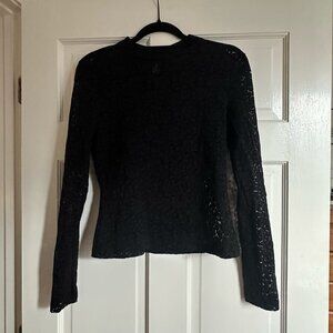 Sezane "Taori" Blouse in Black Lace